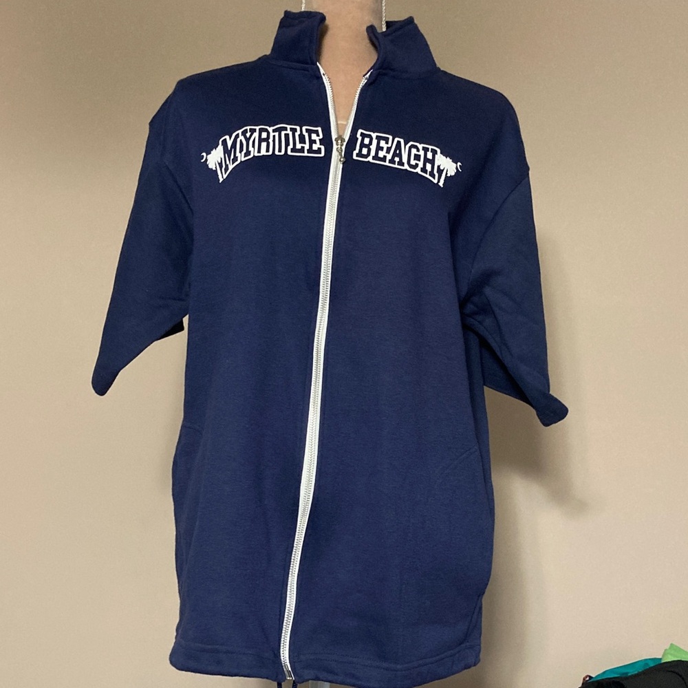 Myrtle Beach zip up short sleeved sweatshirt with stand up collar and pockets